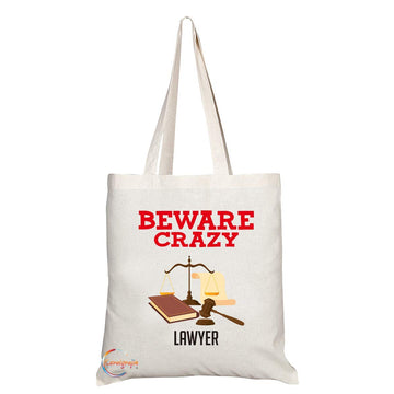 TB422 Beware Crazy Lawyer Novelty Present Gift Printed Eco-Friendly Stylish Long Handled Tote Shoulder Bag