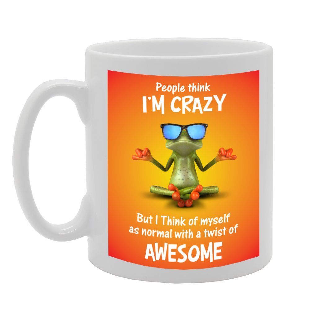 People Think I’M Crazy/Frog   Printed Tea Coffee Ceramic  Mg2192 - Funny Printed Coffee Mug - Great Gift Idea