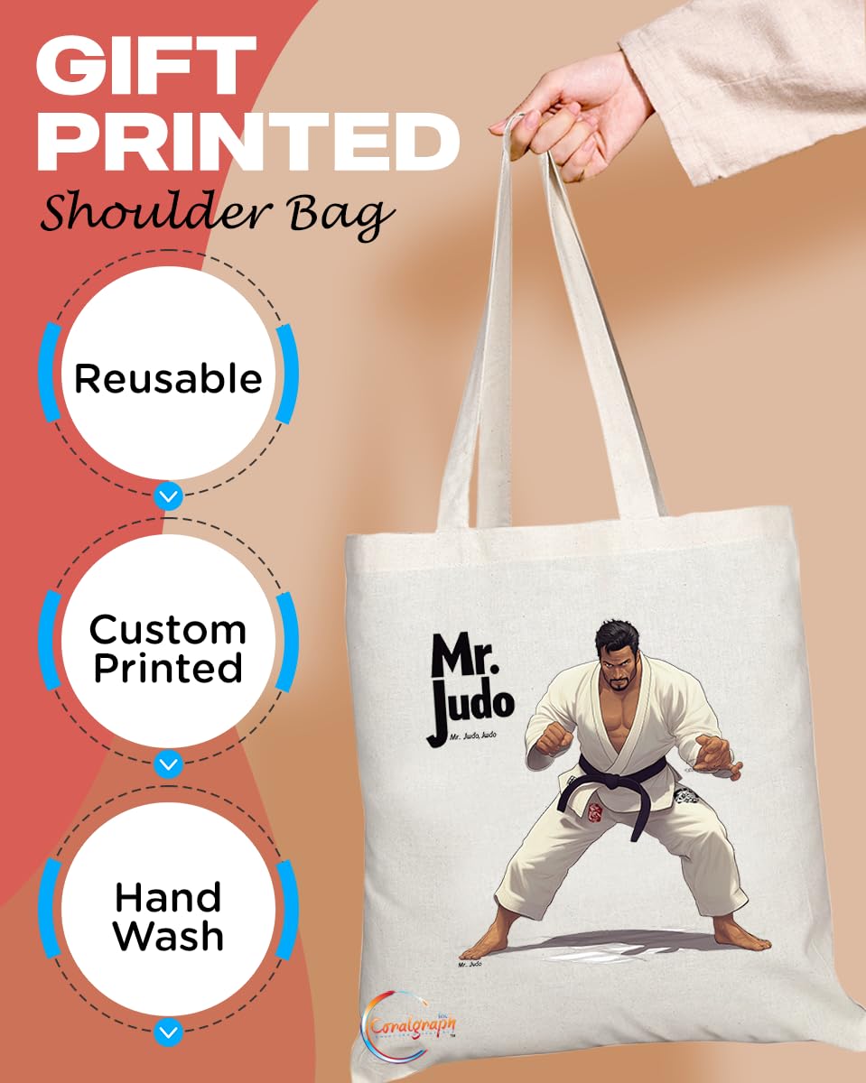 Natural Reusable Shopping Souvenir Tote Bag Featuring Popular Sports Designs from Around the World (Judo)