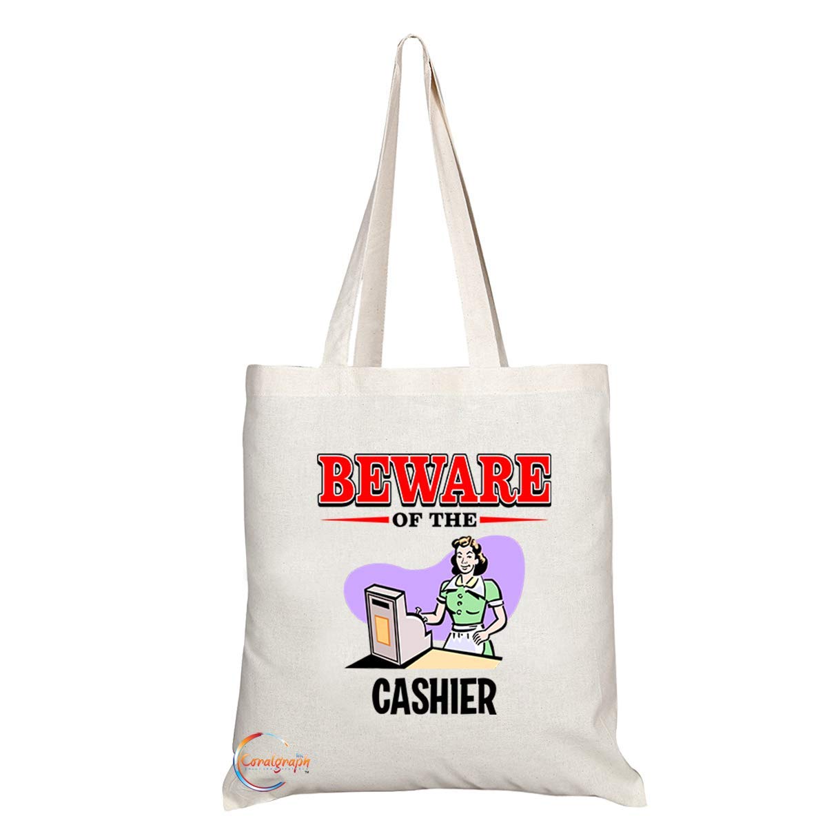TB834 Beware of the Cashier Novelty Present Gift Printed Eco-Friendly Stylish Long Handled Tote Shoulder Bag