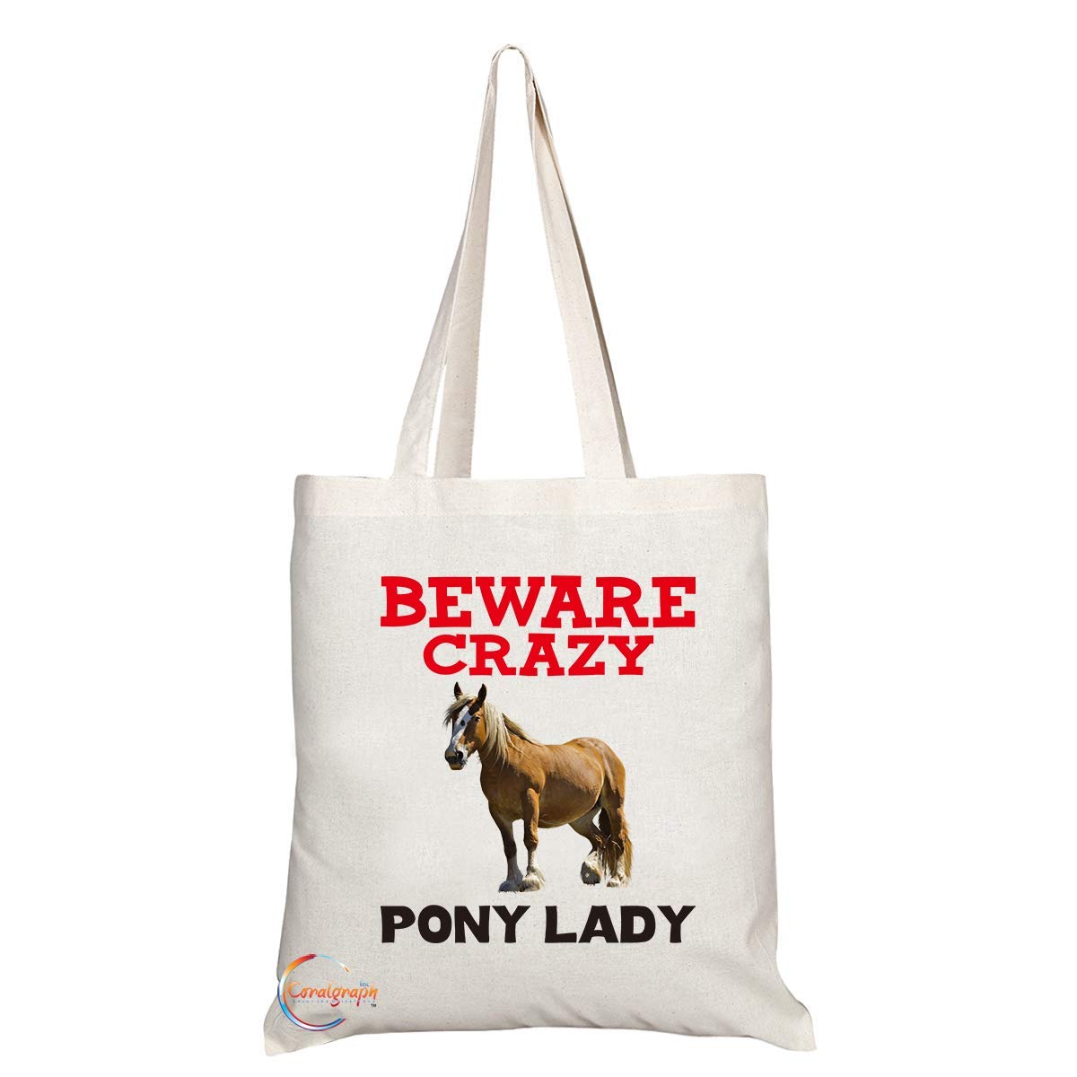 TB386 Beware Crazy Pony Lady Novelty Present Gift Printed Eco-Friendly Stylish Long Handled Tote Shoulder Bag