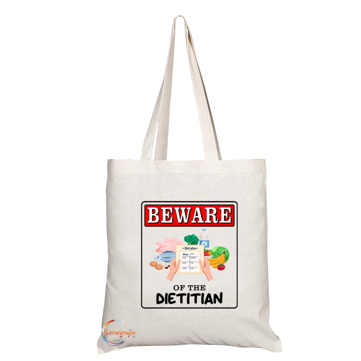 TB913 Beware of the Dietitian Novelty Present Gift Printed Eco-Friendly Stylish Long Handled Tote Shoulder Bag