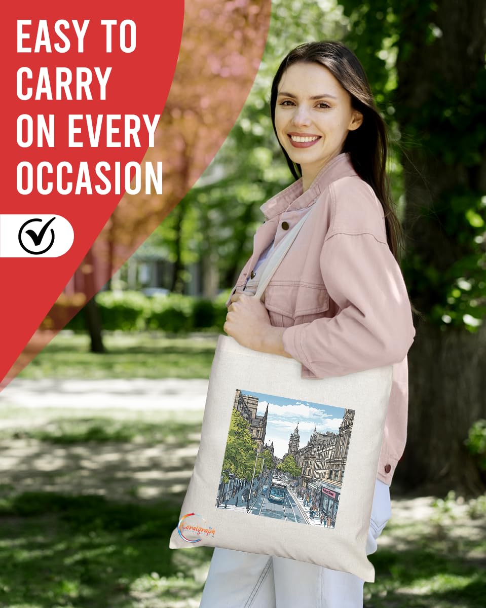 Natural Reusable Shopping Souvenir Tote Bag Featuring Cities and Landmarks in United Kingdom (Edinburgh Princes Street)