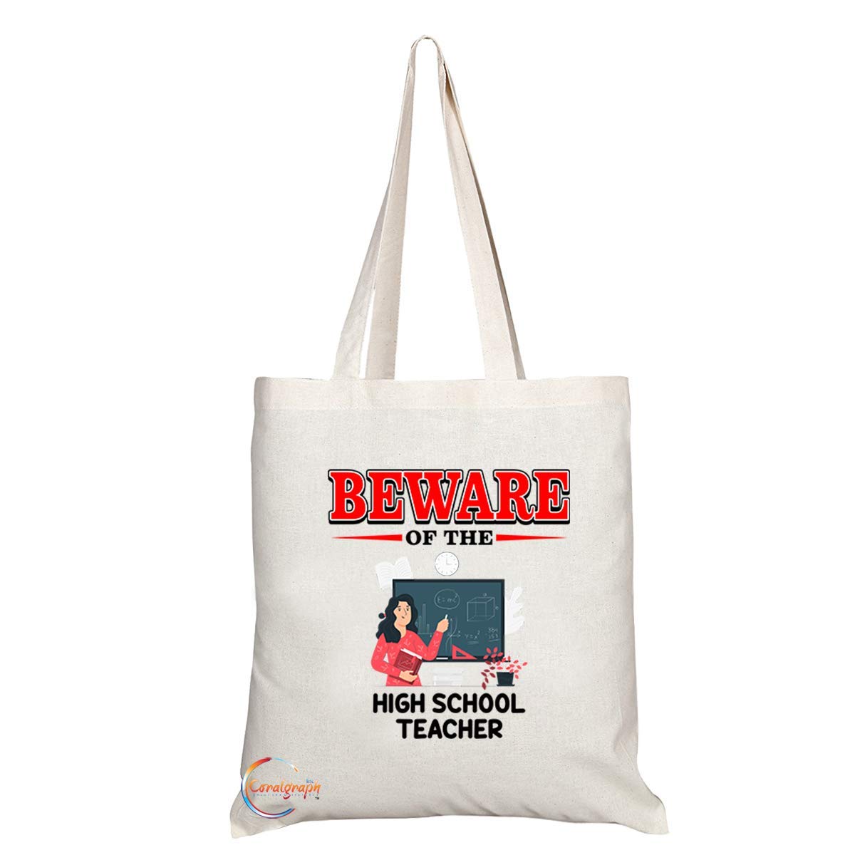 TB887 Beware of the High School Teacher Novelty Present Gift Printed Eco-Friendly Stylish Long Handled Tote Shoulder Bag