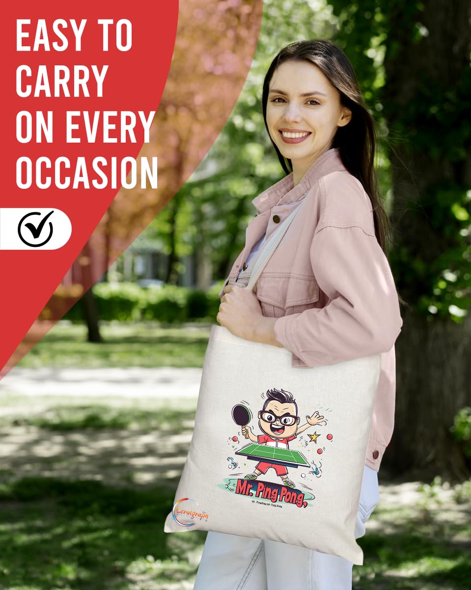 Natural Reusable Shopping Souvenir Tote Bag Featuring Popular Sports Designs from Around the World (Ping Pong)