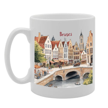11Oz Dishwasher-Safe Ceramic  Featuring Popular Cities & Capitals From Europe And Around The World (Bruges) - Funny Printed Coffee Mug - Great Gift Idea