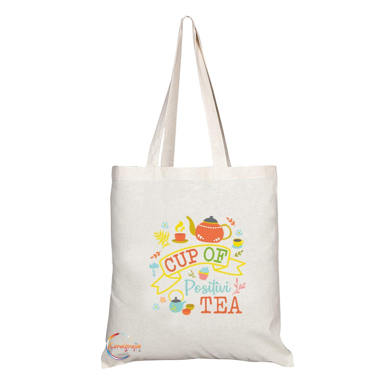 TB690 Funny Positivity Positive TEA Novelty Present Gift Printed Eco-Friendly Stylish Long Handled Tote Shoulder Bag