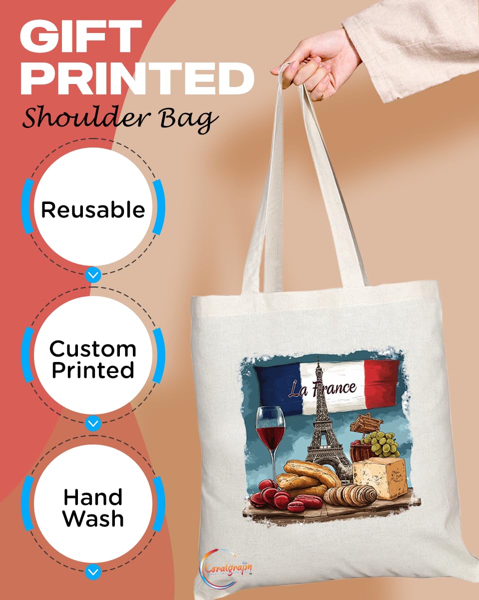 TB2044 - Natural Reusable Shopping Souvenir Tote Bag Featuring La France (Design 5)