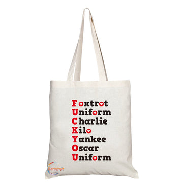 TB286 Funny Rude Joke Full Form of F*CK Foxtrot Novelty Present Gift Printed Eco-Friendly Stylish Long Handled Tote Shoulder Bag