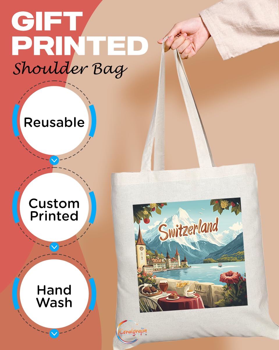 TB2024 - Natural Reusable Shopping Souvenir Tote Bag Featuring Switzerland Design