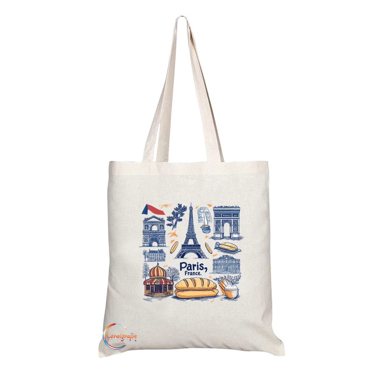 TB2047 - Natural Reusable Shopping Souvenir Tote Bag Featuring Paris (Design 6)