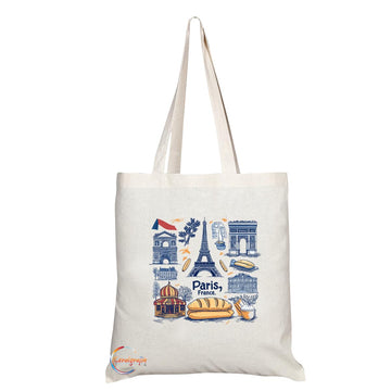 TB2047 - Natural Reusable Shopping Souvenir Tote Bag Featuring Paris (Design 6)