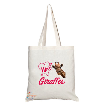 TB313 I Love Giraffe Novelty Present Gift Printed Eco-Friendly Stylish Long Handled Tote Shoulder Bag