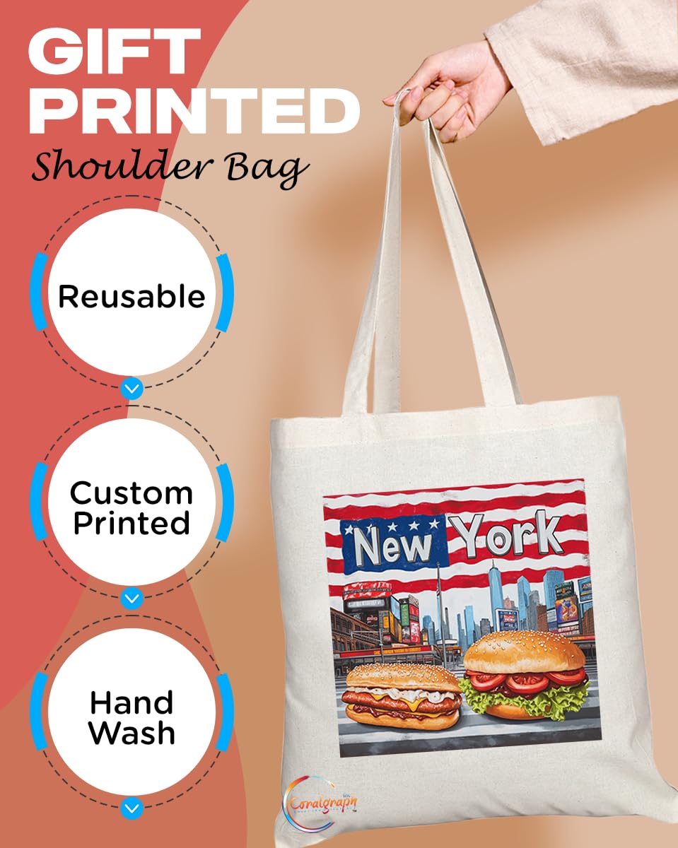 TB2036 - Natural Reusable Shopping Souvenir Tote Bag Featuring New York (Design 3)