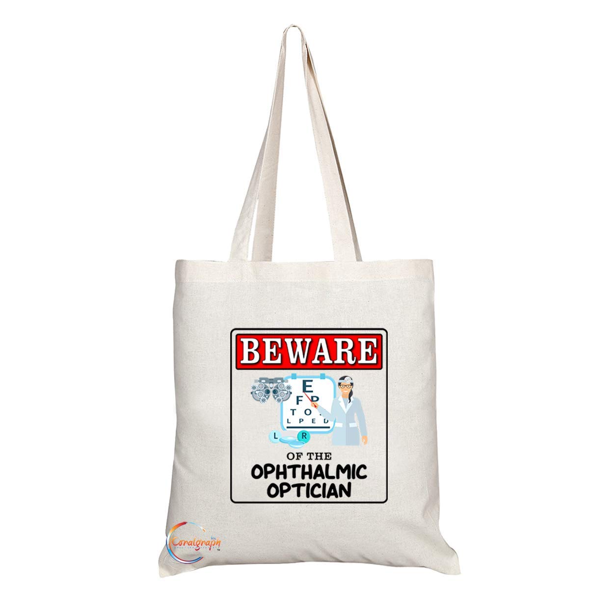 TB990 Beware of the Ophthalmic Optician Novelty Present Gift Printed Eco-Friendly Stylish Long Handled Tote Shoulder Bag