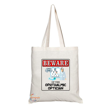 TB990 Beware of the Ophthalmic Optician Novelty Present Gift Printed Eco-Friendly Stylish Long Handled Tote Shoulder Bag