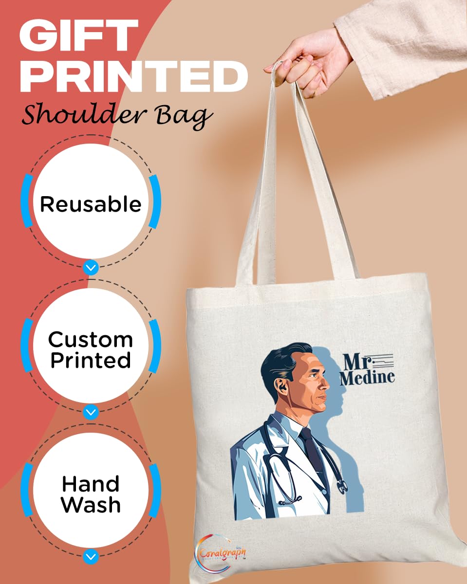 TB1763 Mr Medicine Tote Bag - Great for Doctors, Medical Professionals, Healthcare Workers - Sustainable, Stylish, Long Handled, Durable and Reusable