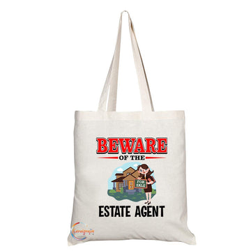 TB890 Beware of the Estate Agent Novelty Present Gift Printed Eco-Friendly Stylish Long Handled Tote Shoulder Bag
