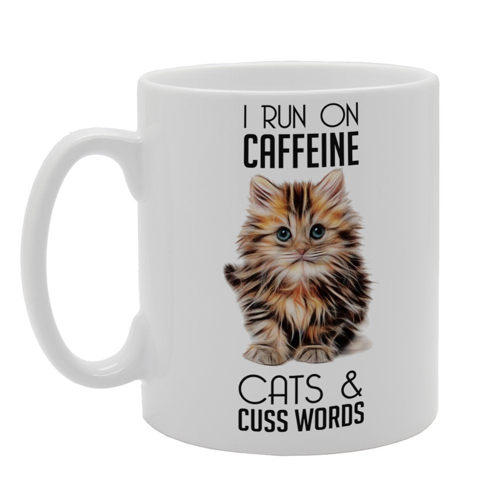 I Run On Coffeine Cats & Cuss Words   Printed Tea Coffee Ceramic  Mg3255 - Funny Printed Coffee Mug - Great Gift Idea
