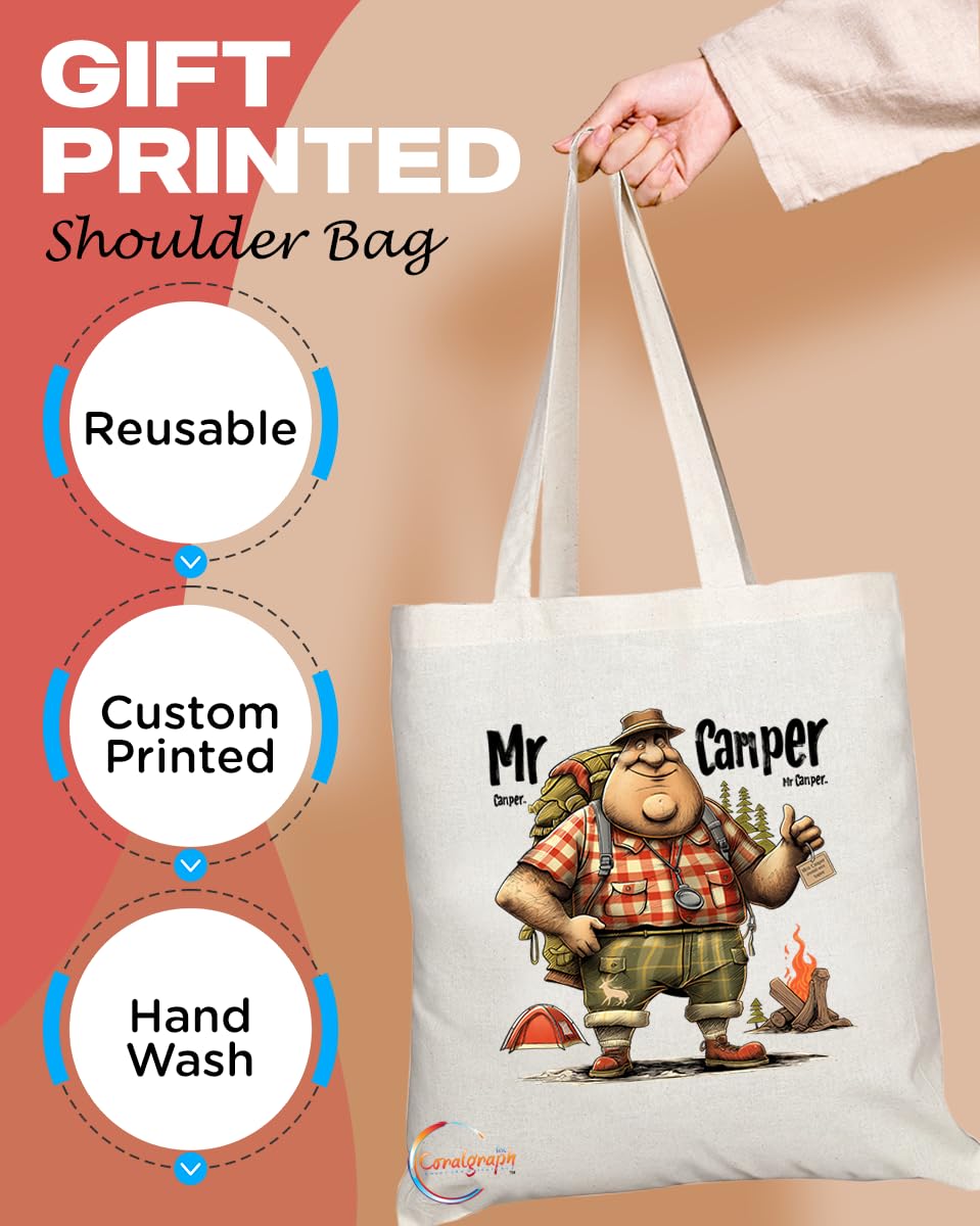TB1831 Mr Camping Tote Bag - Gift for Campers, Outdoor Enthusiasts, Adventure Lovers - Durable, Stylish, Eco-Friendly, Reusable, Spacious, and Lightweight