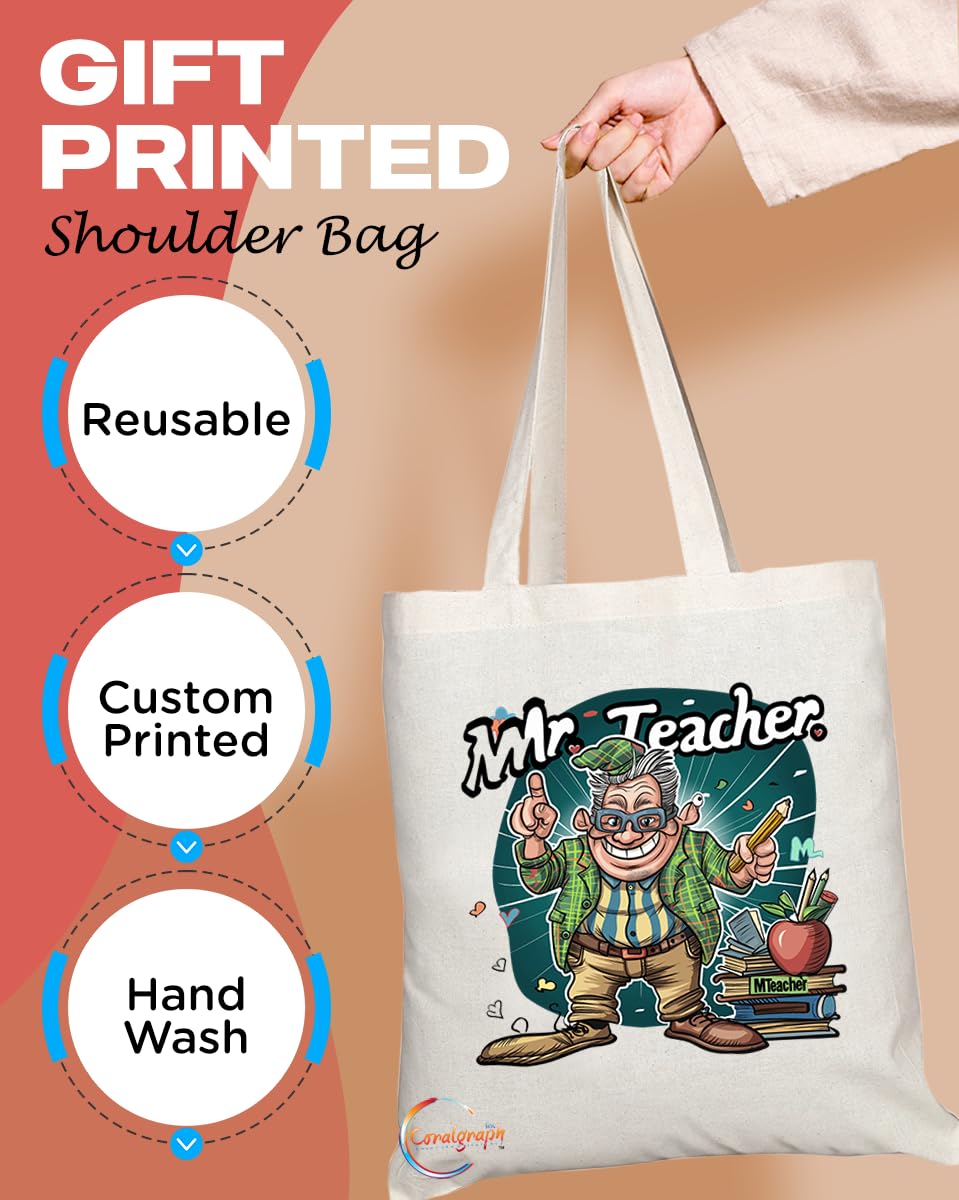 TB1813 Mr Teacher Tote Bag - Gift for Male Teachers, Educators, School Staff - Durable, Stylish, Eco-Friendly, Reusable, Spacious, and Lightweight