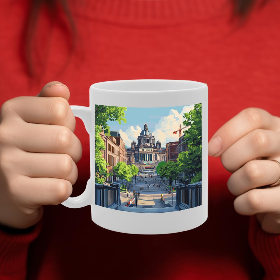 Printed Coffee Ceramic  Featuring Cities And Landmarks In United Kingdom (Belfast) - Funny Printed Coffee Mug - Great Gift Idea