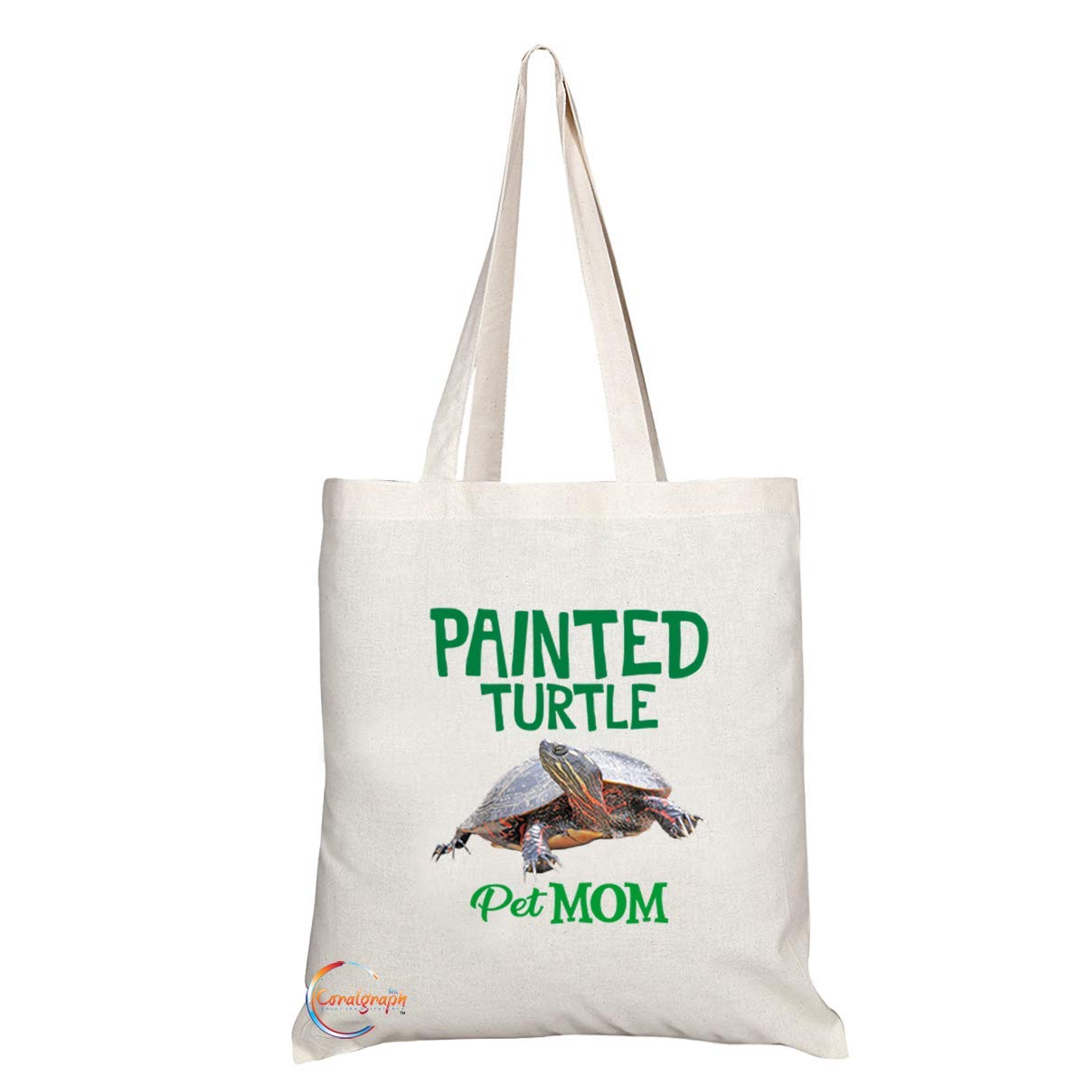 TB614 Pet MOM PAINTED TURTLE Novelty Present Gift Printed Eco-Friendly Stylish Long Handled Tote Shoulder Bag