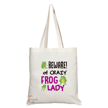 TB269 Beware Crazy Frog Lady Novelty Present Gift Printed Eco-Friendly Stylish Long Handled Tote Shoulder Bag