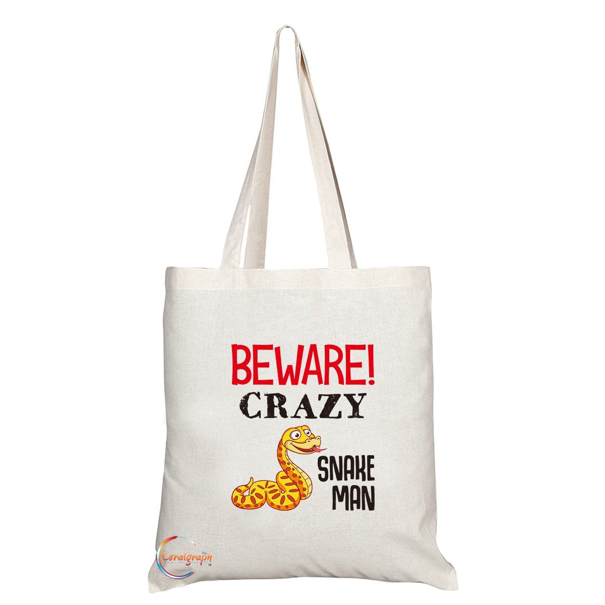 TB214 Beware! Crazy Snake Man Novelty Present Gift Printed Eco-Friendly Stylish Long Handled Tote Shoulder Bag
