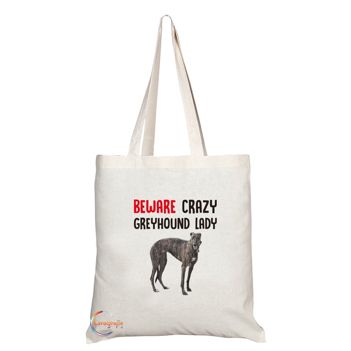 TB264 Beware Crazy Greyhound Lady Novelty Present Gift Printed Eco-Friendly Stylish Long Handled Tote Shoulder Bag
