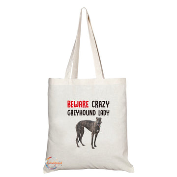 TB264 Beware Crazy Greyhound Lady Novelty Present Gift Printed Eco-Friendly Stylish Long Handled Tote Shoulder Bag