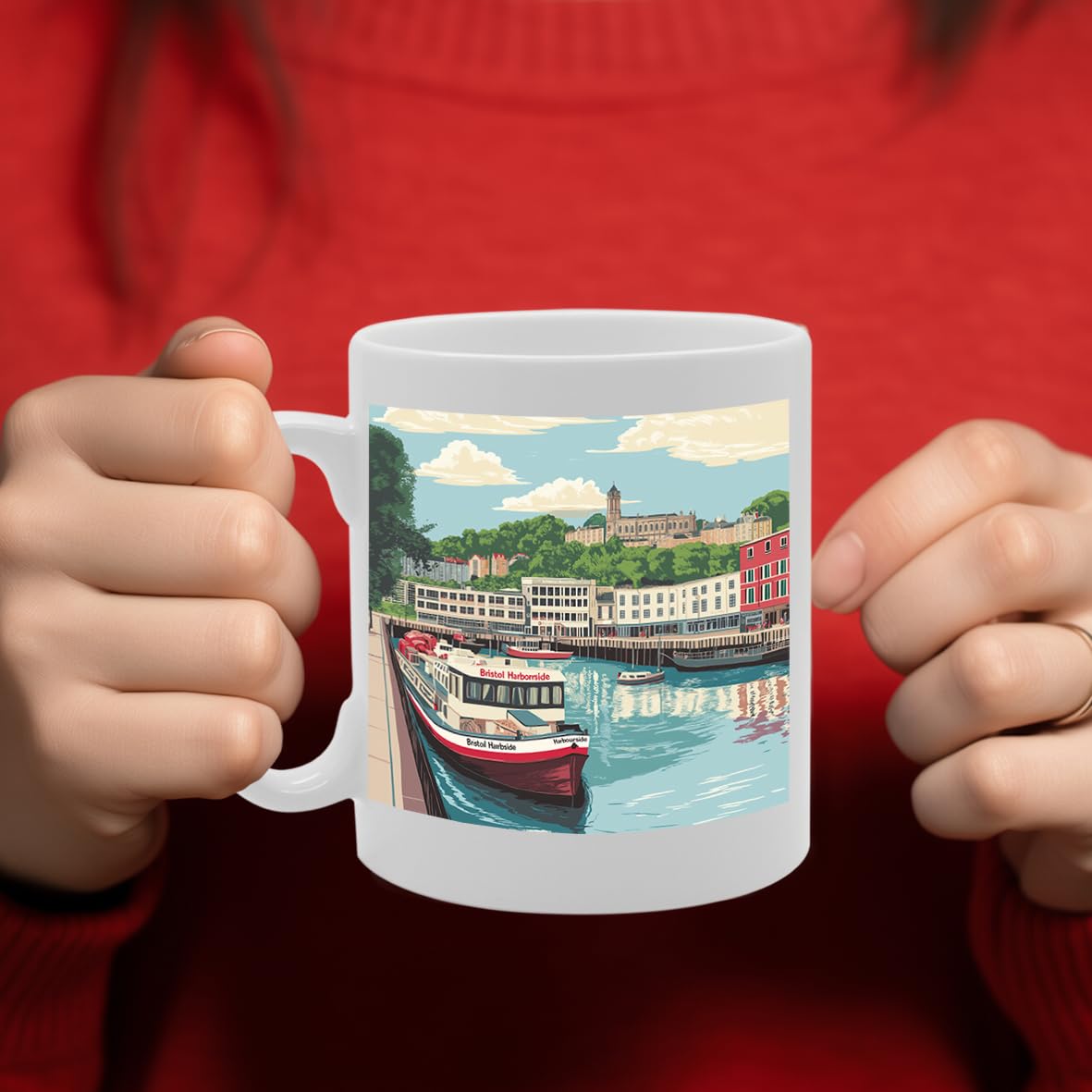 Printed Coffee Ceramic  Featuring Cities And Landmarks In United Kingdom (Bristol Harbour) - Funny Printed Coffee Mug - Great Gift Idea