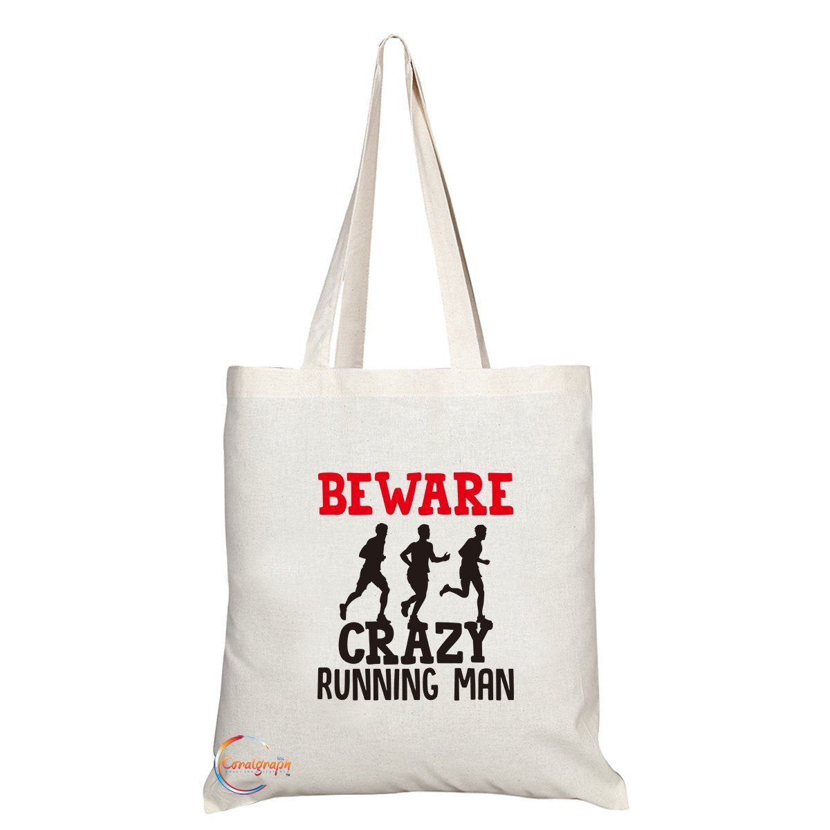 TB224 Beware Crazy Running Man (B) Novelty Present Gift Printed Eco-Friendly Stylish Long Handled Tote Shoulder Bag
