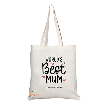 TB741 Worlds Best Mum Its True We Checked Mothers Day Novelty Present Gift Printed Eco-Friendly Stylish Long Handled Tote Shoulder Bag