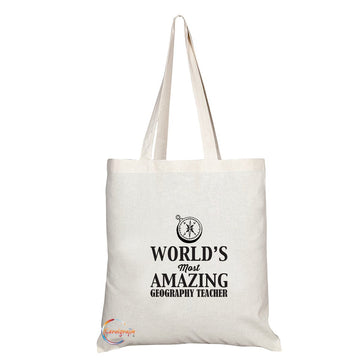 TB135 World's Most Amazing GEOGRAPHY TEACHER Novelty Present Gift Printed Eco-Friendly Stylish Long Handled Tote Shoulder Bag