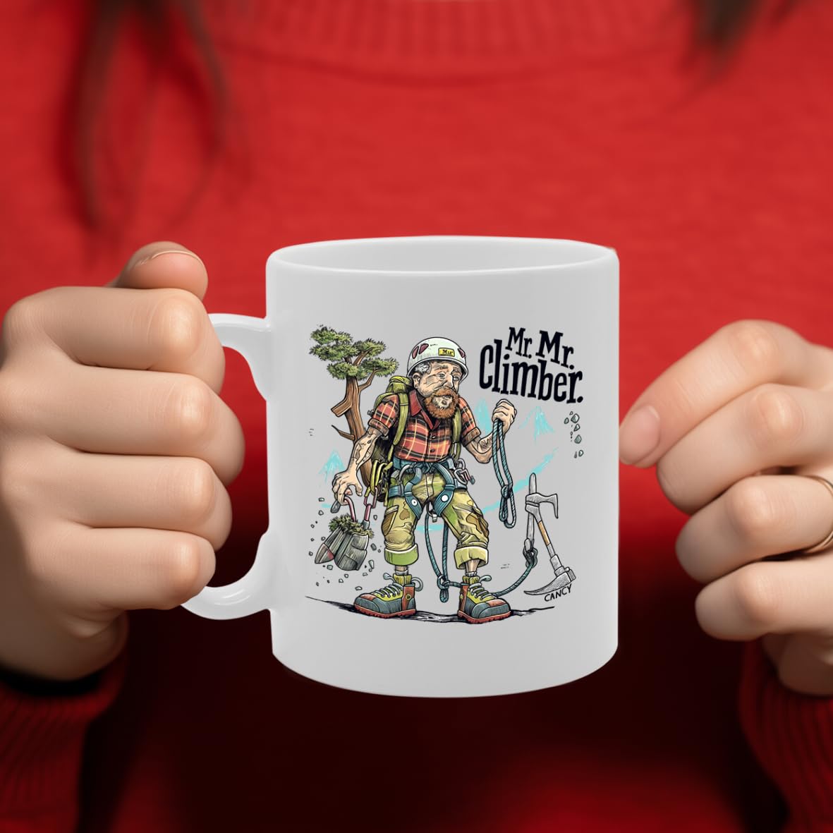 Mr Climber Souvenir  – Depicting A Brave Climber Conquering Heights – Memory Keepsake For Rock Climbing Enthusiasts – Mr Climber Memorabilia Mg6263 - Funny Printed Coffee Mug - Great Gift Idea