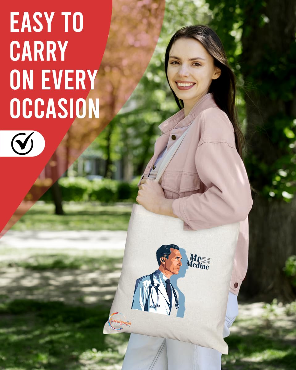 TB1763 Mr Medicine Tote Bag - Great for Doctors, Medical Professionals, Healthcare Workers - Sustainable, Stylish, Long Handled, Durable and Reusable