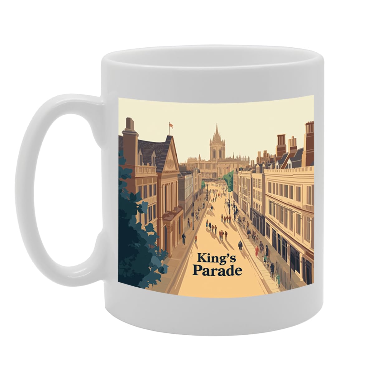 Printed Coffee Ceramic  Featuring Cities And Landmarks In United Kingdom (Cambridge Kings Parade) - Funny Printed Coffee Mug - Great Gift Idea
