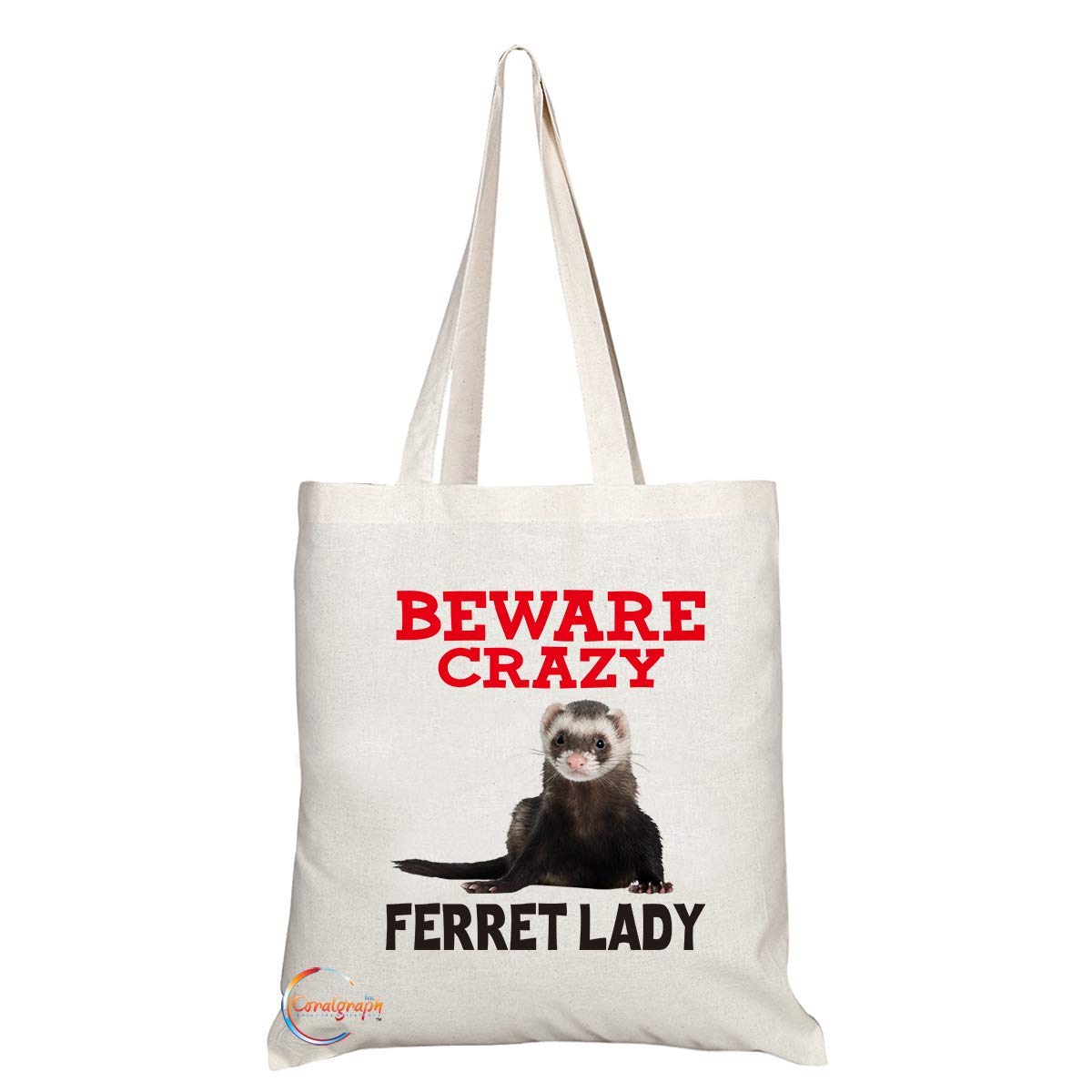 TB393 Beware Crazy Ferret Lady Novelty Present Gift Printed Eco-Friendly Stylish Long Handled Tote Shoulder Bag