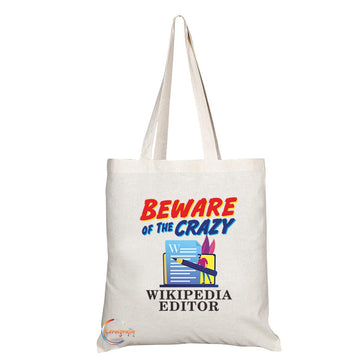 TB1014 Beware of the Crazy Wikipedia Editor Novelty Present Gift Printed Eco-Friendly Stylish Long Handled Tote Shoulder Bag