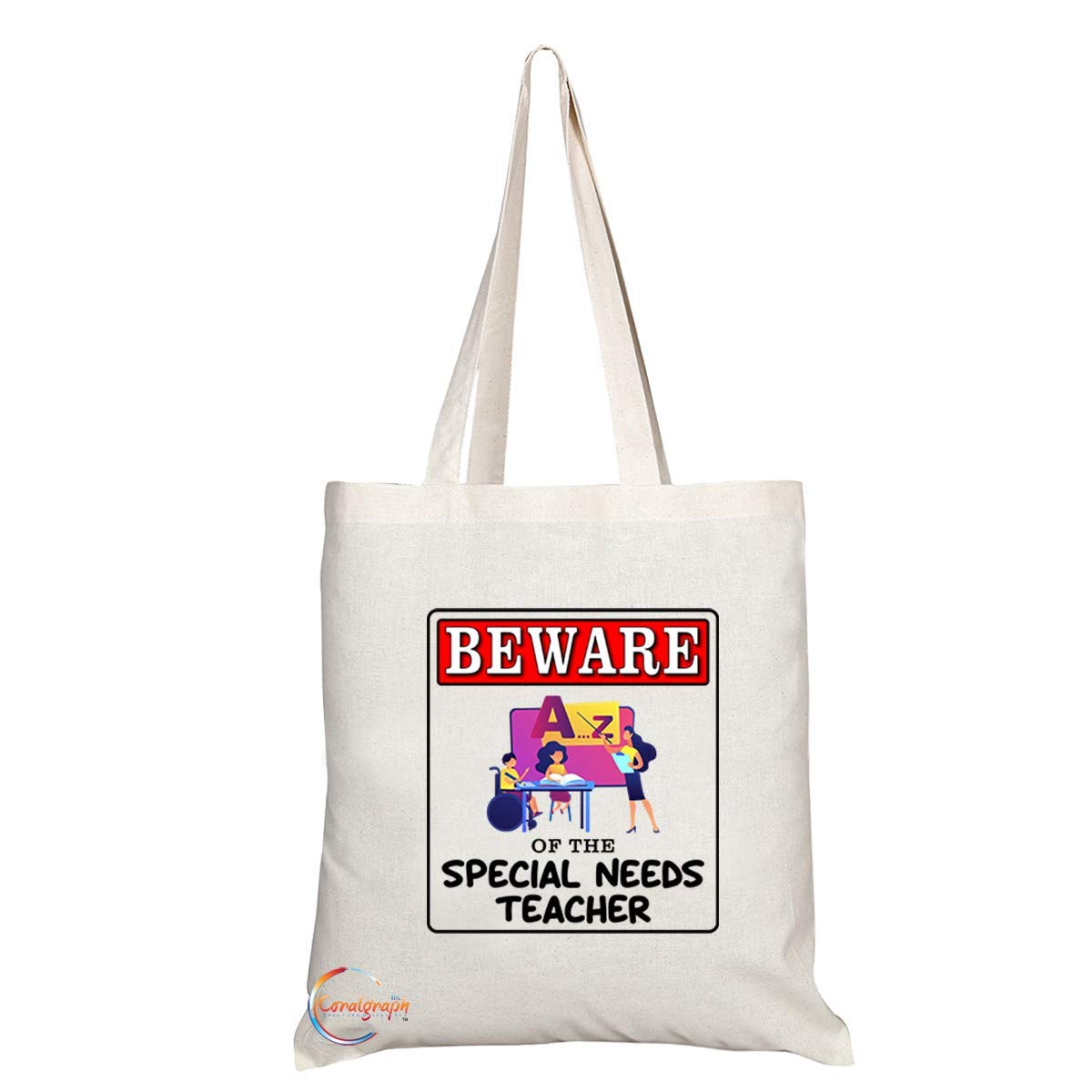 TB981 Beware of the Special Needs Teacher Novelty Present Gift Printed Eco-Friendly Stylish Long Handled Tote Shoulder Bag