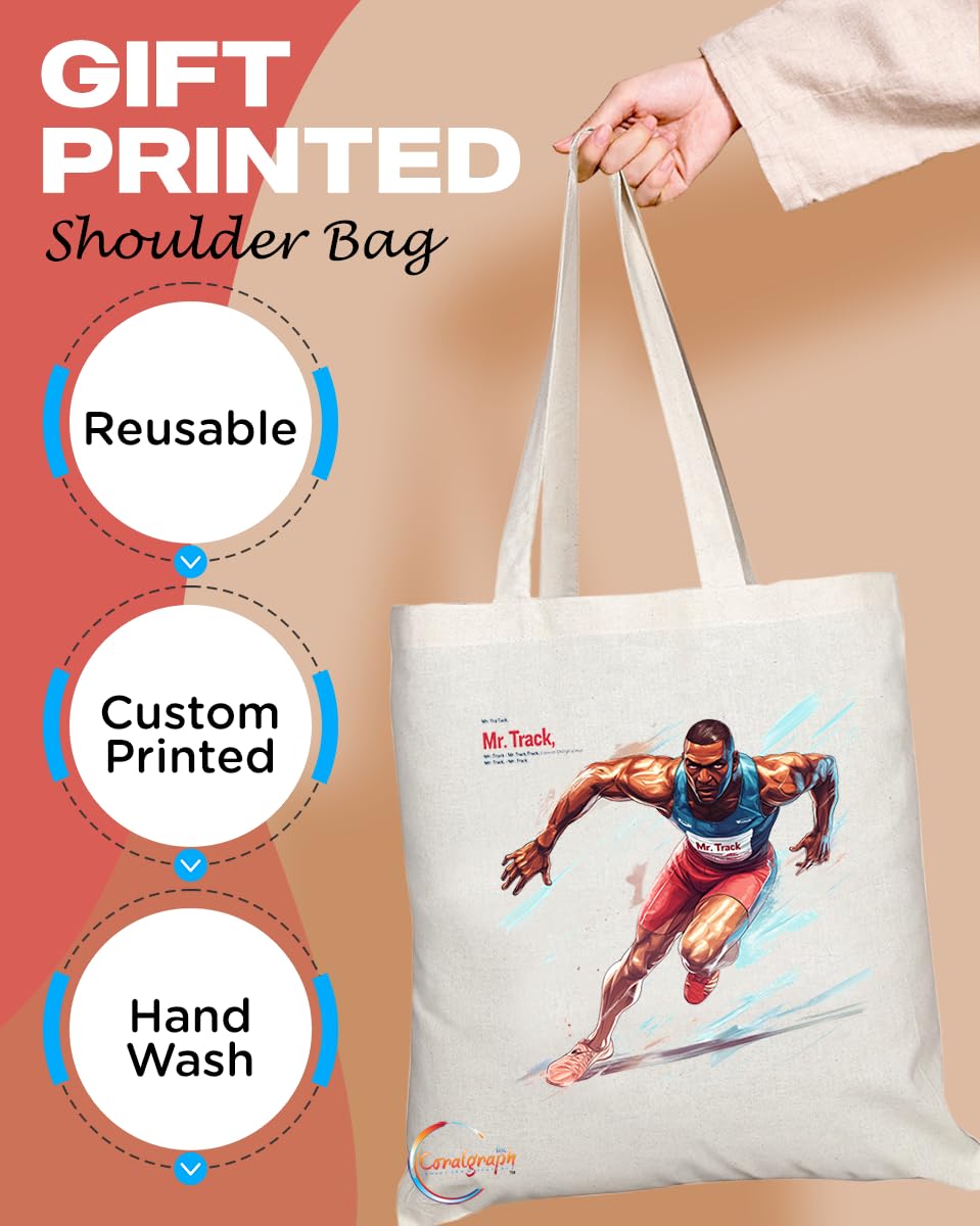 Natural Reusable Shopping Souvenir Tote Bag Featuring Popular Sports Designs from Around the World (Track)