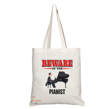 TB885 Beware of the Pianist Novelty Present Gift Printed Eco-Friendly Stylish Long Handled Tote Shoulder Bag
