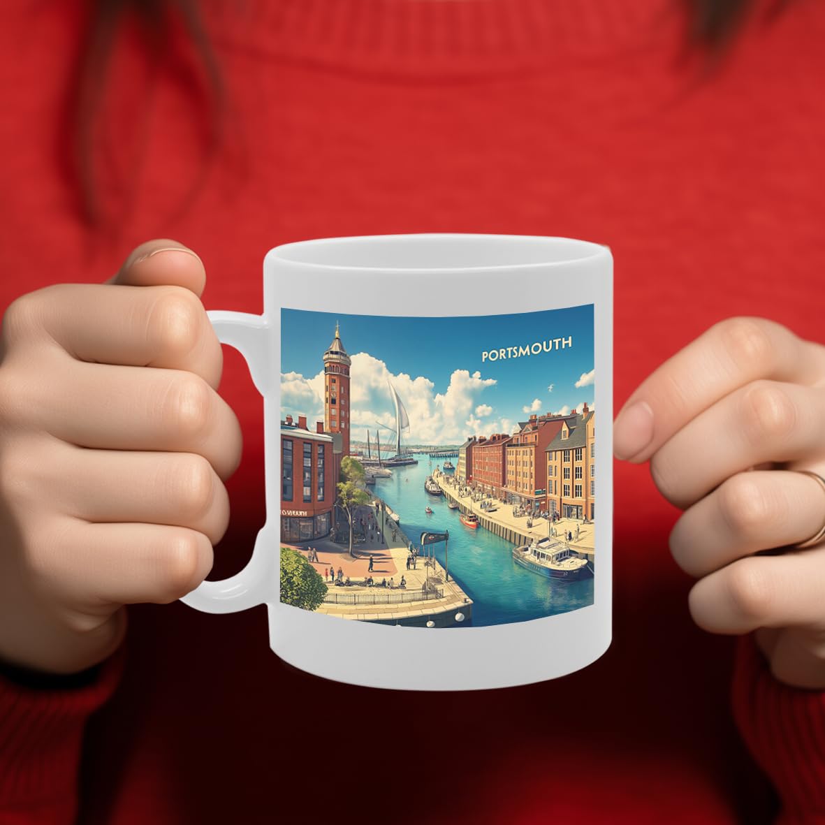 Printed Coffee Ceramic  Featuring Cities And Landmarks In United Kingdom (Portsmouth) - Funny Printed Coffee Mug - Great Gift Idea