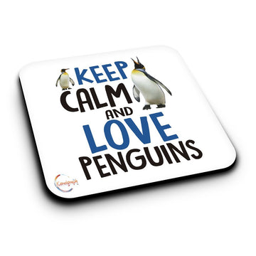 ER510 Keep Calm And Love Penguins Novelty Present Gift Printed MDF Wooden Coaster