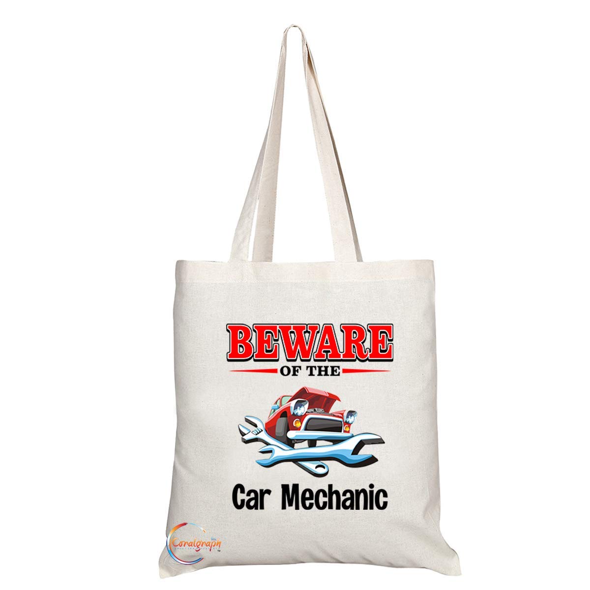 TB801 Beware of the Car Mechanic Novelty Present Gift Printed Eco-Friendly Stylish Long Handled Tote Shoulder Bag