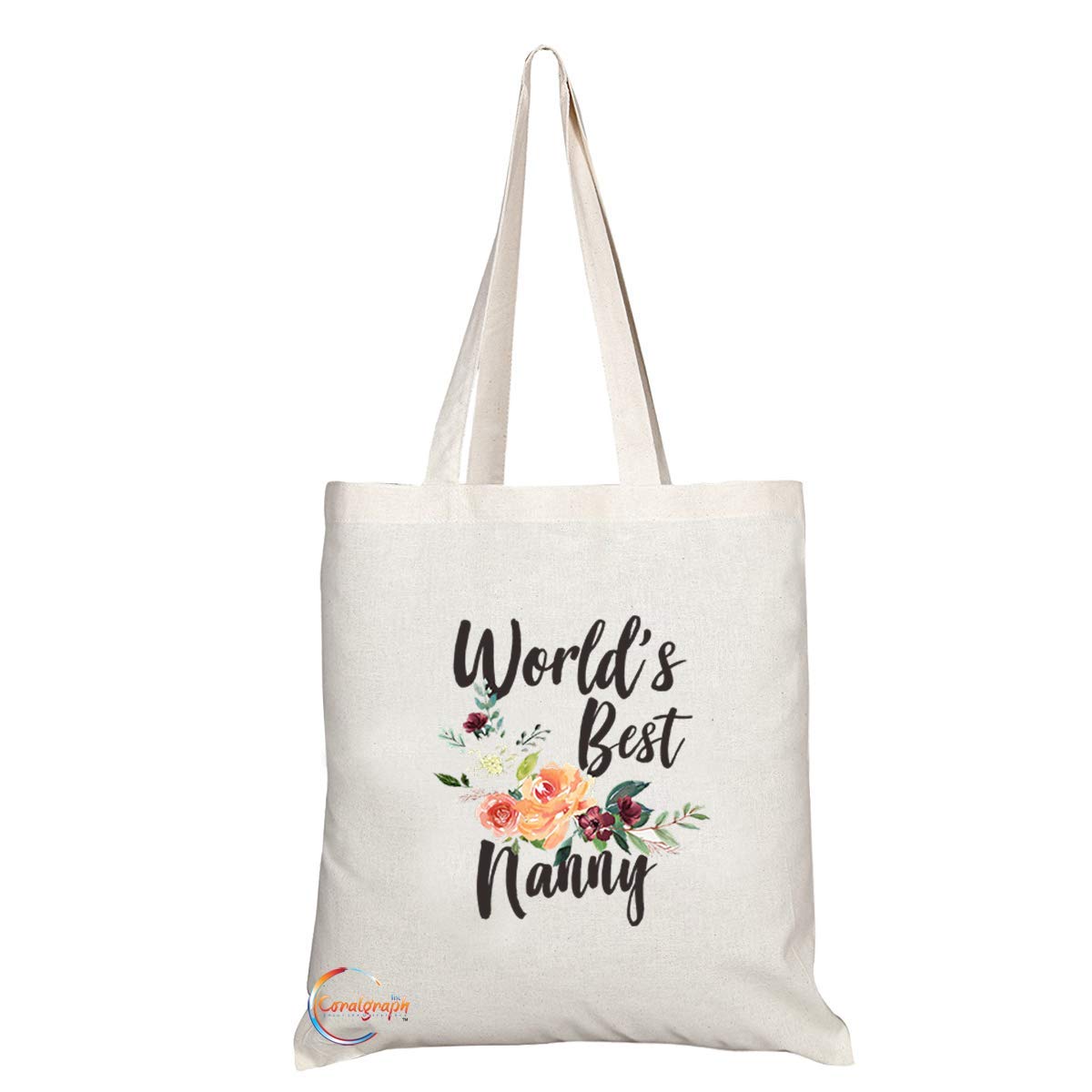 TB731 World Best Nanny Floral Novelty Present Gift Printed Eco-Friendly Stylish Long Handled Tote Shoulder Bag