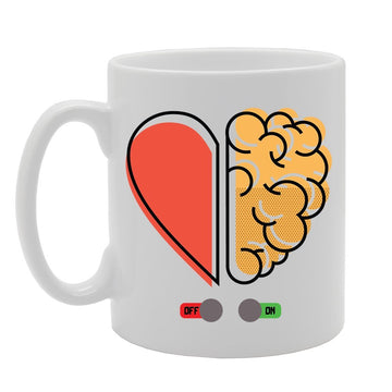 Heart Brain Off On   Printed Tea Coffee Ceramic  Mg3570 - Funny Printed Coffee Mug - Great Gift Idea