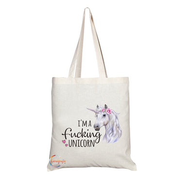 TB319 I'm A F**king Unicorn Novelty Present Gift Printed Eco-Friendly Stylish Long Handled Tote Shoulder Bag