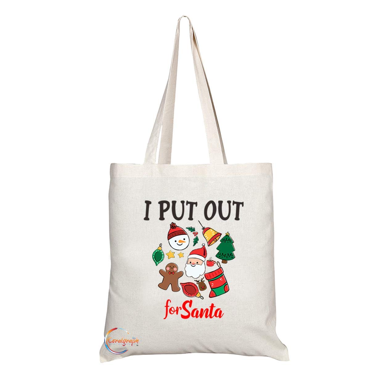 TB596 I PUT OUT for Santa Novelty Present Gift Printed Eco-Friendly Stylish Long Handled Tote Shoulder Bag